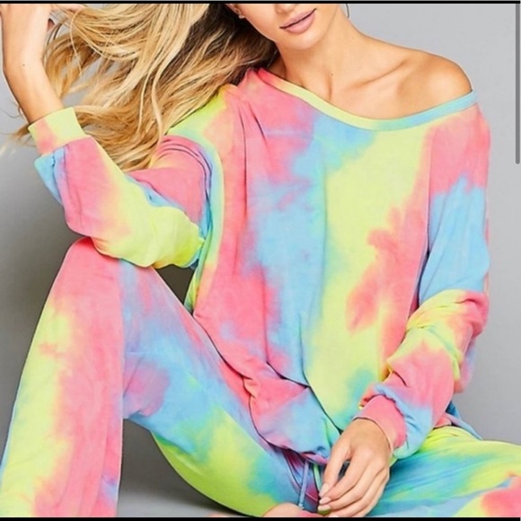 NWT!Sale🔥Tie Dye Bright Neon joggers Drawstring - Picture 5 of 7